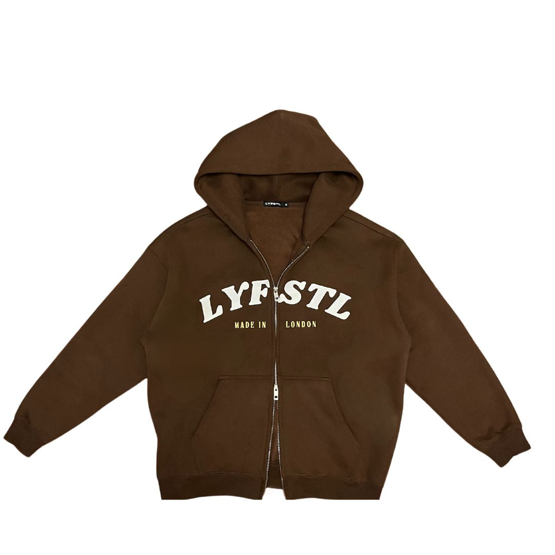 DOUBLE ZIP Brown Hoodie