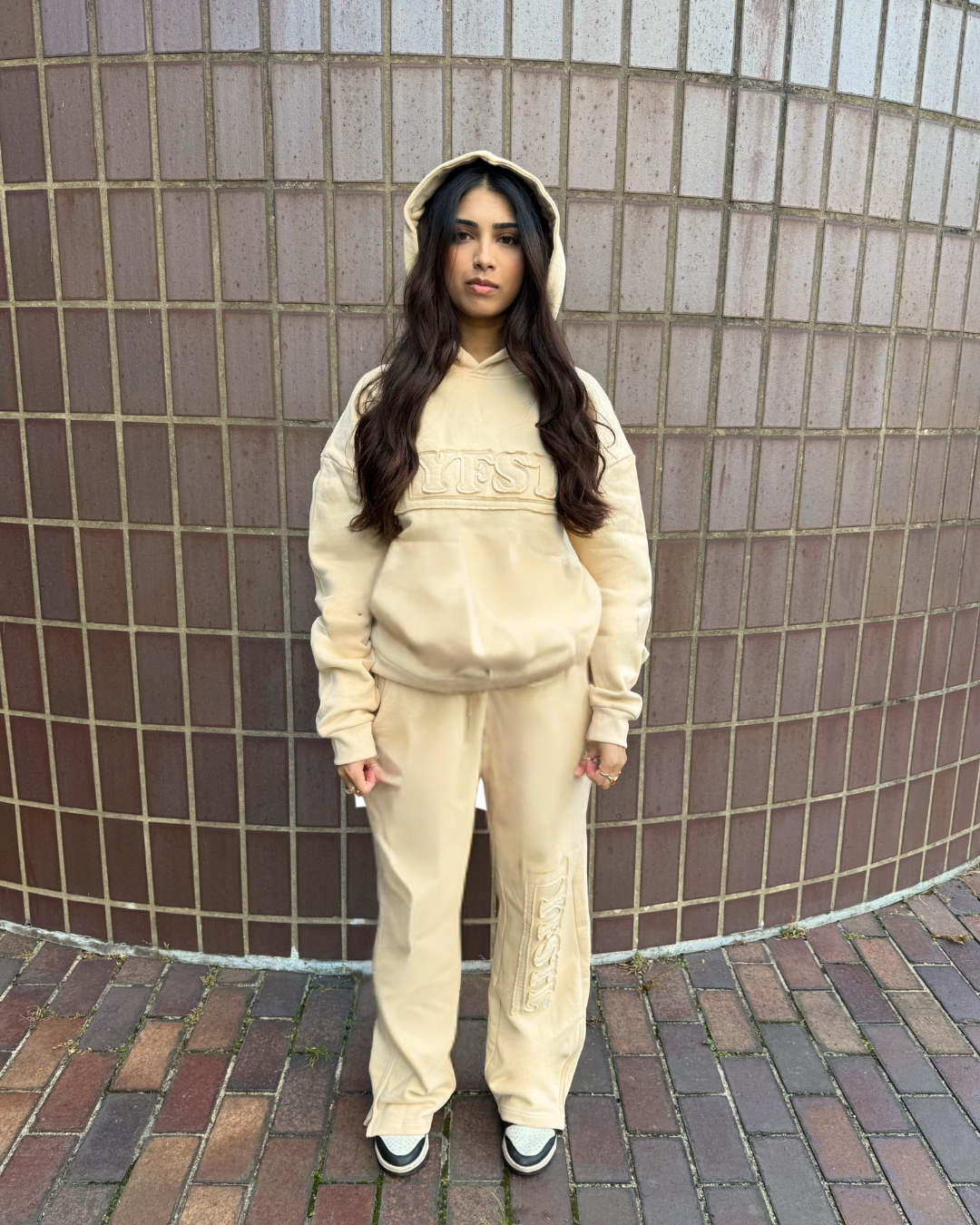 STONE BEIGE Patchwork Hoodie